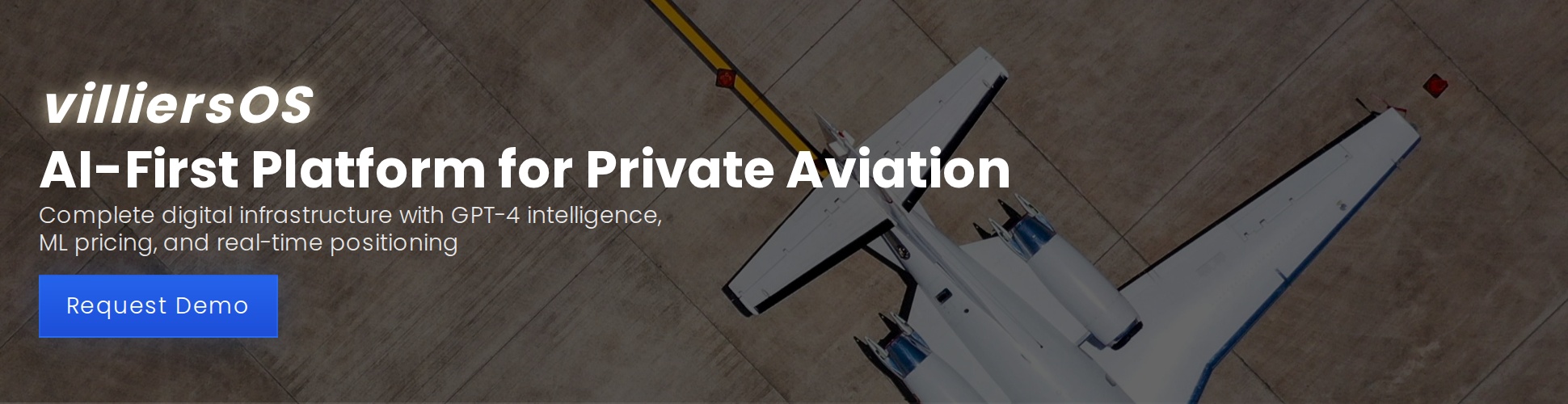 Banner oficial de VilliersOS, plataforma B2B para aviación privada